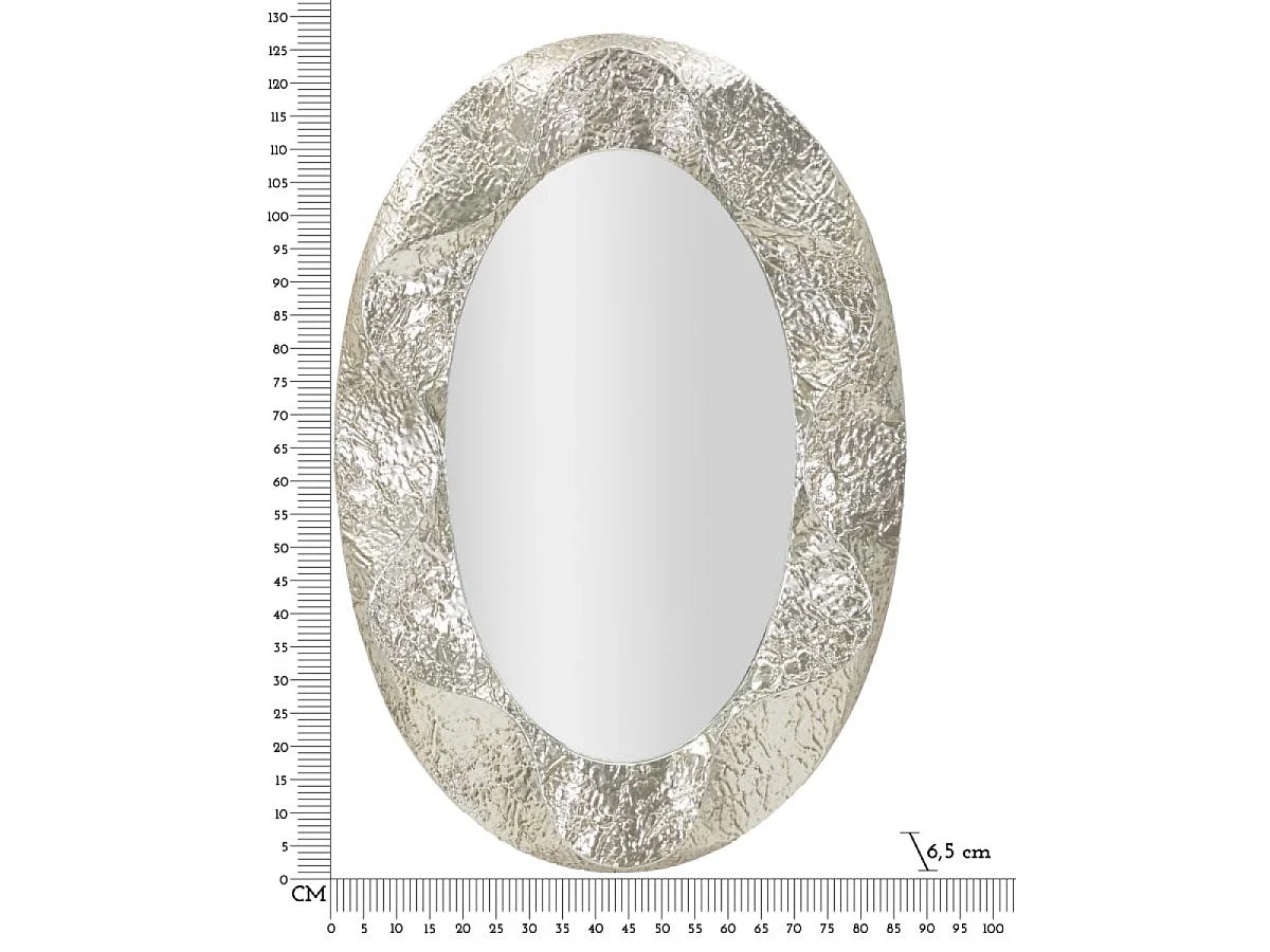Oval vægspejl 87 x 128 cm, hamret overflade, Cosmo Sølvfarvet