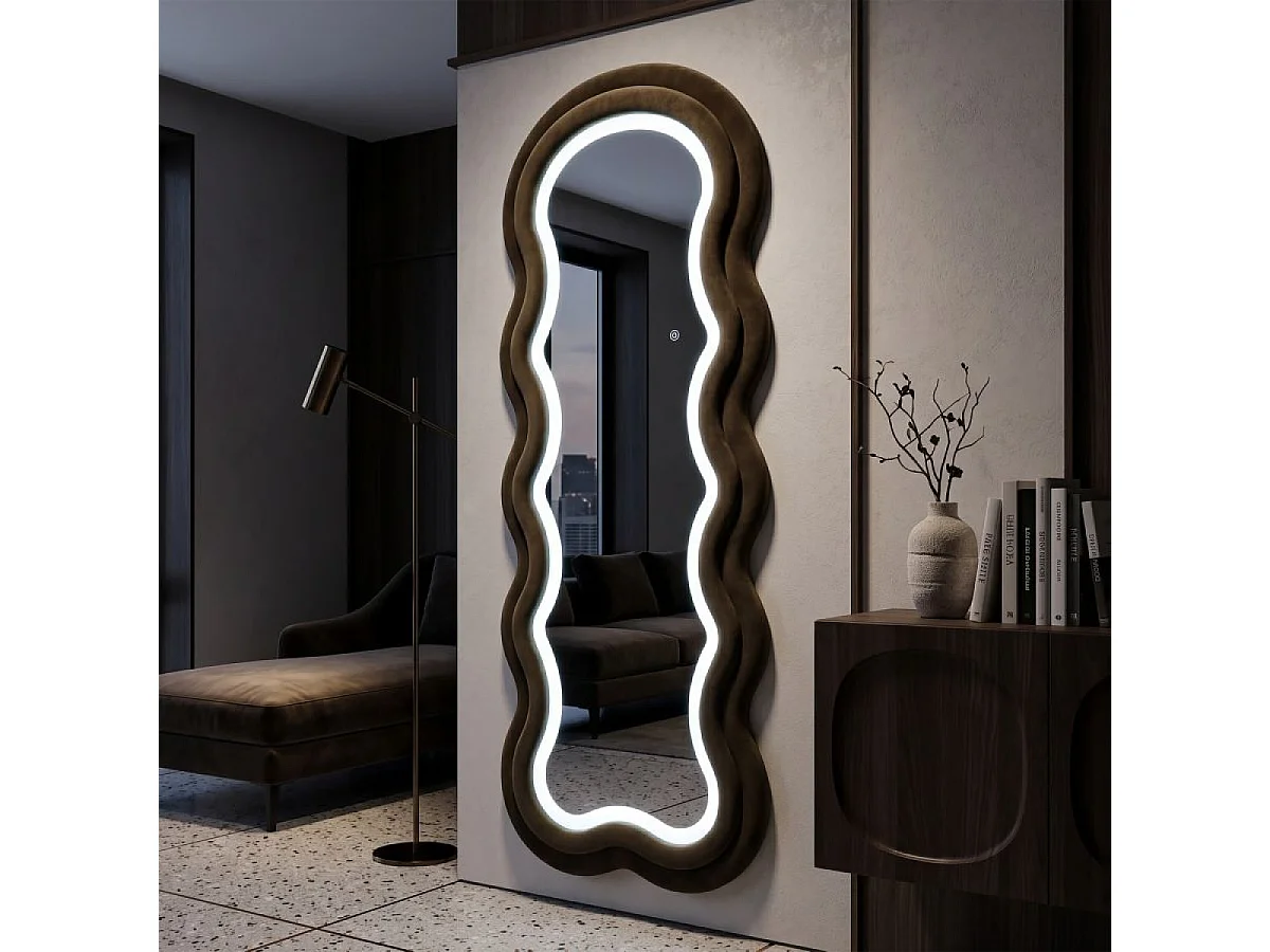 Miroir mural ondulé 60x160 cm LED inclus Clover Velours Vert