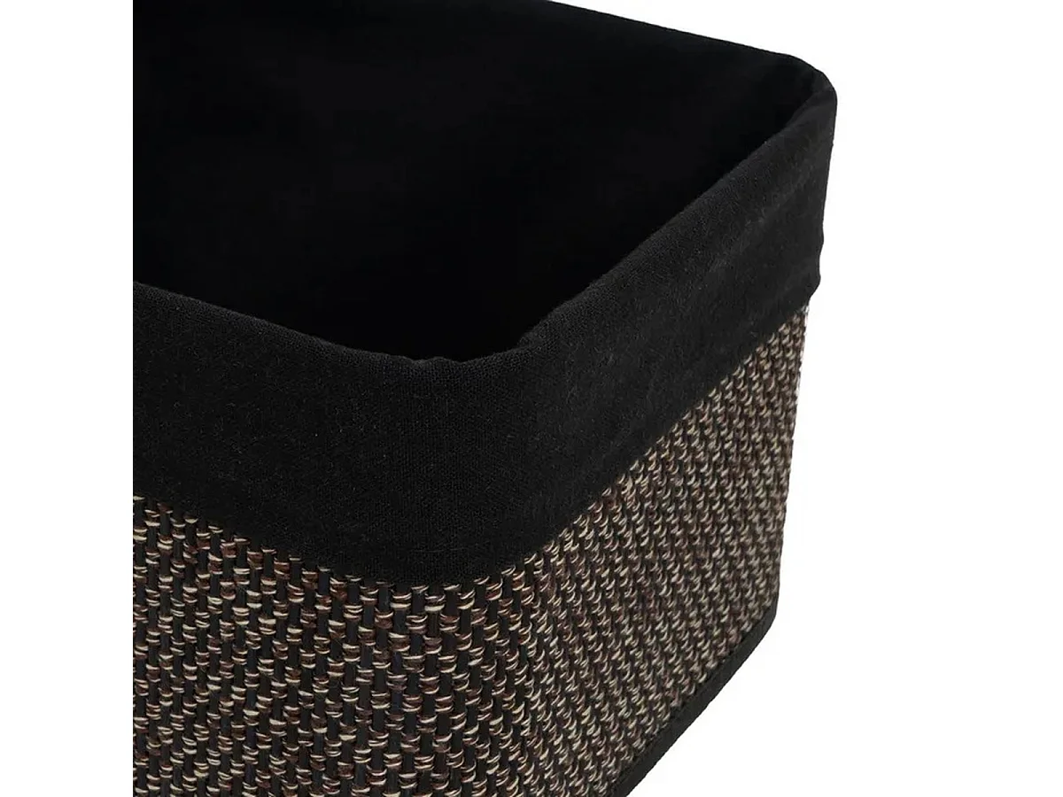 Lot de 4 Paniers de Rangement Multiformes en Bambou Tressé et Tissu Noir,Corbeilles Multi-Usages Décoratives