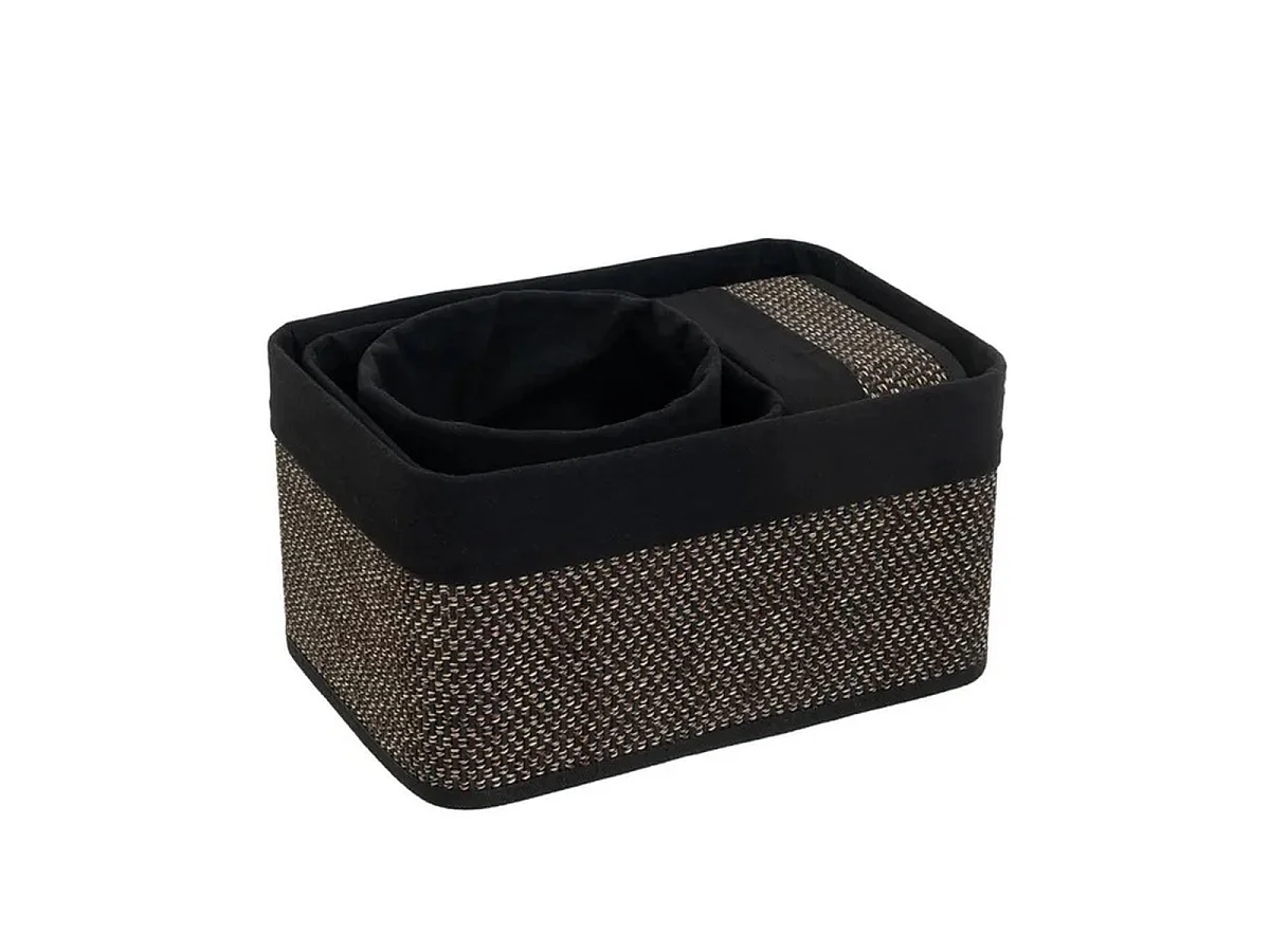 Lot de 4 Paniers de Rangement Multiformes en Bambou Tressé et Tissu Noir,Corbeilles Multi-Usages Décoratives