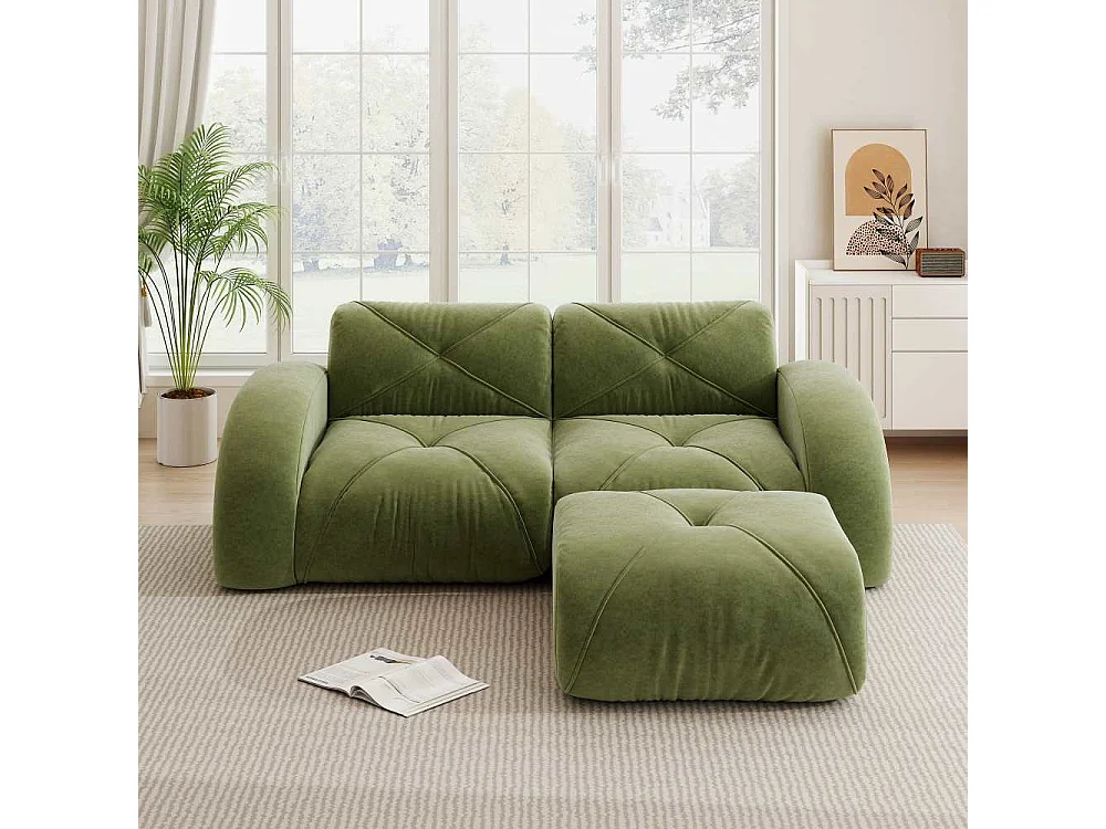 2-zits modulaire bank 32D Chenille zacht frameloos met hocker, antislip ontwerp, modern loungecomfort