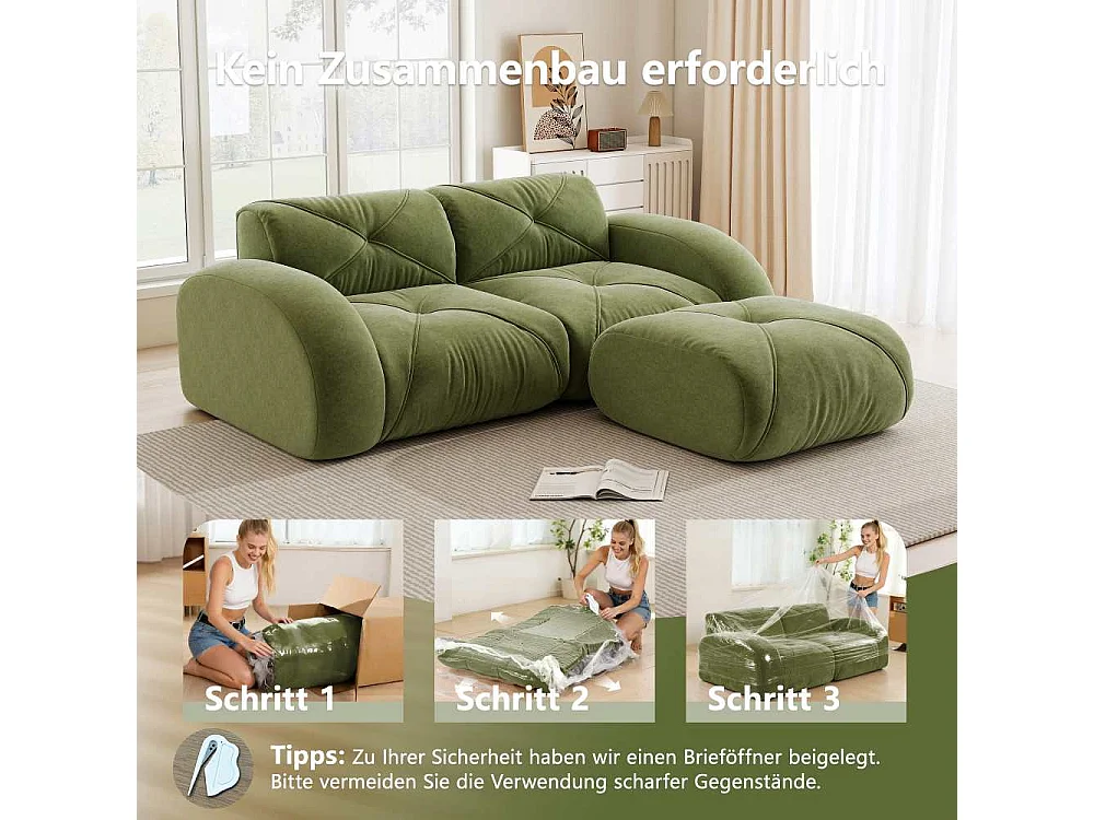2-zits modulaire bank 32D Chenille zacht frameloos met hocker, antislip ontwerp, modern loungecomfort