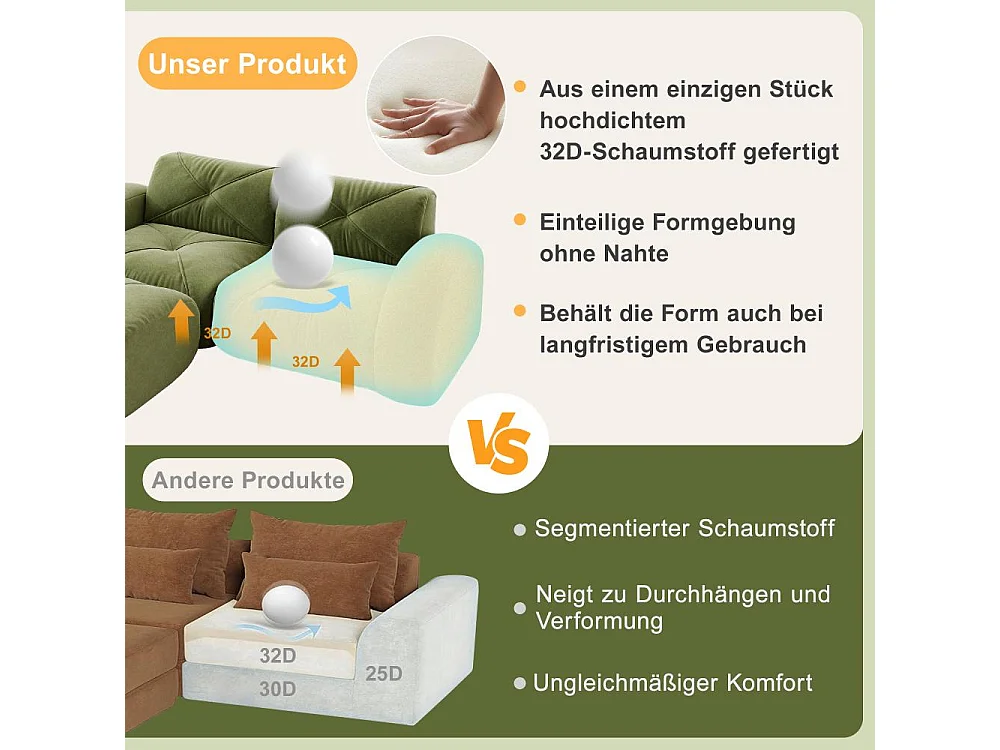 2-zits modulaire bank 32D Chenille zacht frameloos met hocker, antislip ontwerp, modern loungecomfort