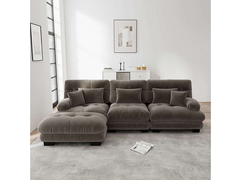 Modulaire bank in L XXL - Diepe modulaire bank met beweegbare poef, om te bouwen tot bed voor woonkamer, extreem comfort en elegant design