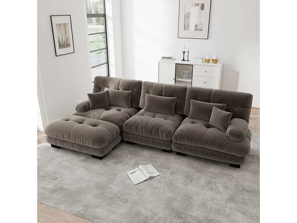 Modulaire bank in L XXL - Diepe modulaire bank met beweegbare poef, om te bouwen tot bed voor woonkamer, extreem comfort en elegant design