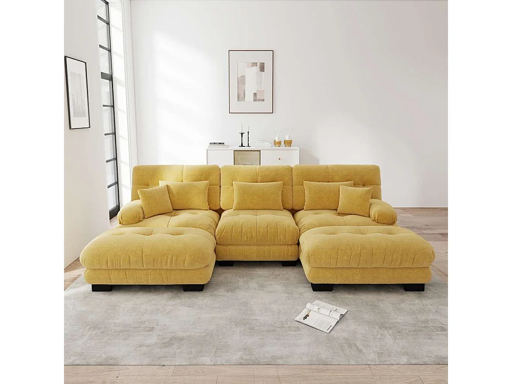 Canapé modulable U forme XXL avec assise profonde, canapé d’angle convertible avec ottoman mobile en chenille confort nuage pour salon