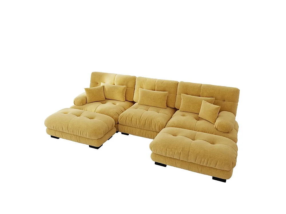 Canapé modulable U forme XXL avec assise profonde, canapé d’angle convertible avec ottoman mobile en chenille confort nuage pour salon