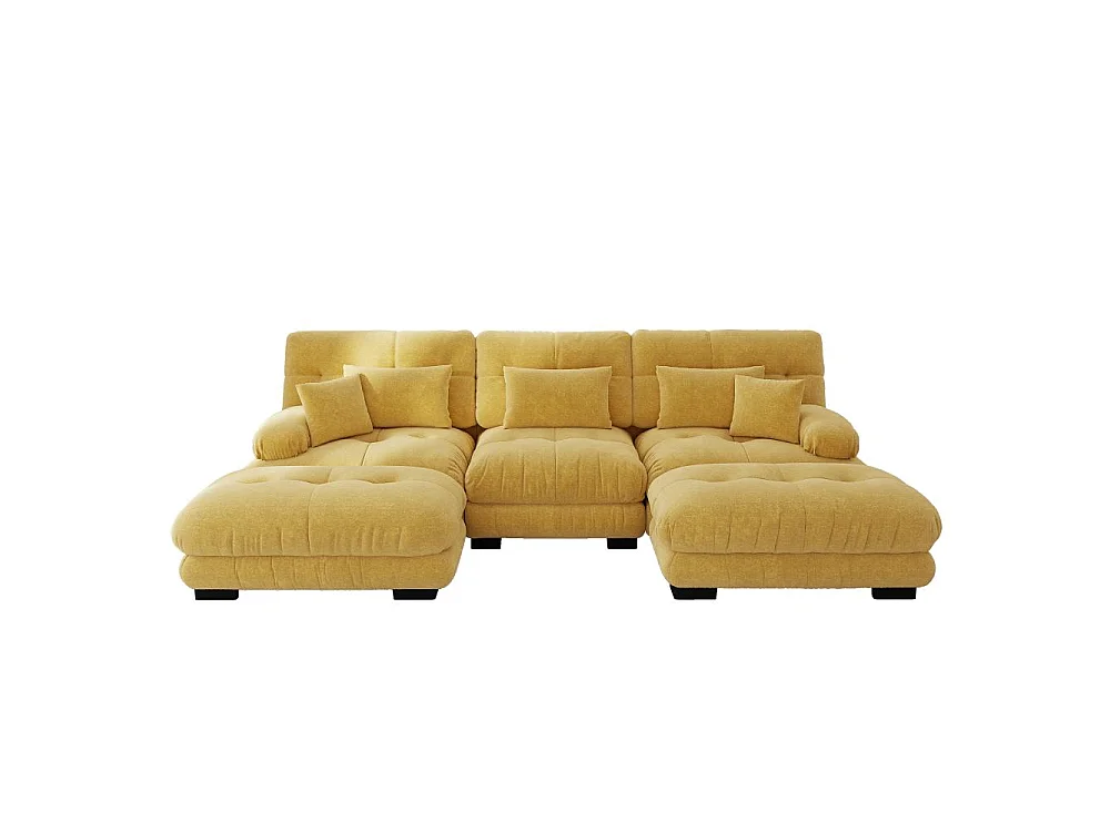 Canapé modulable U forme XXL avec assise profonde, canapé d’angle convertible avec ottoman mobile en chenille confort nuage pour salon