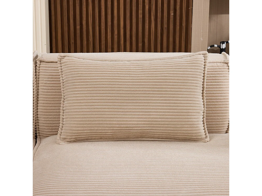 Canapé textile économique 235 cm avec coussins, assise ressorts ensachés et mousse haute densité