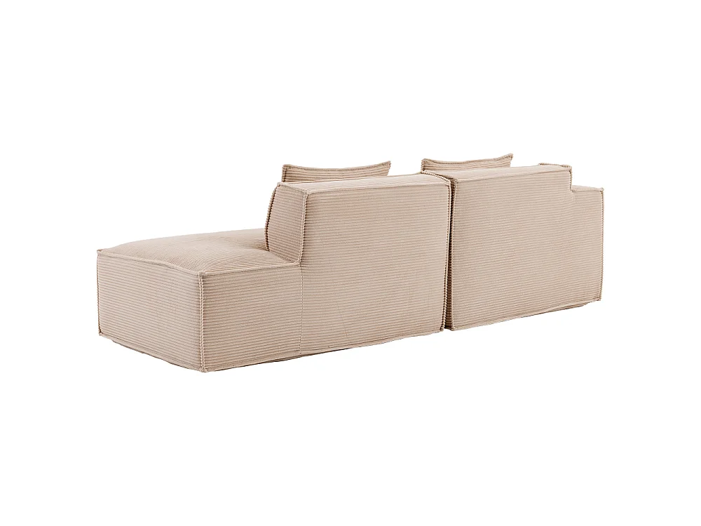 Canapé textile économique 235 cm avec coussins, assise ressorts ensachés et mousse haute densité
