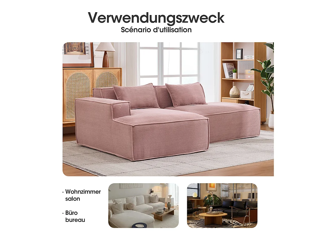 Voordelige stoffen zitbank 235 cm met kussens, zak verende zitting en schuim met hoge dichtheid