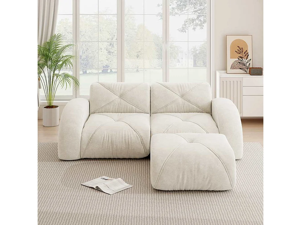 Sofá Modular 2 Plazas 32D de Chenilla Suave Sin Estructura con Puff, Diseño Antideslizante, Confort Lounge Moderno