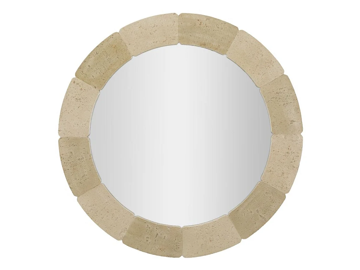 Afrundet vægspejl, 90 cm, med travertin-look, Kaël Beige