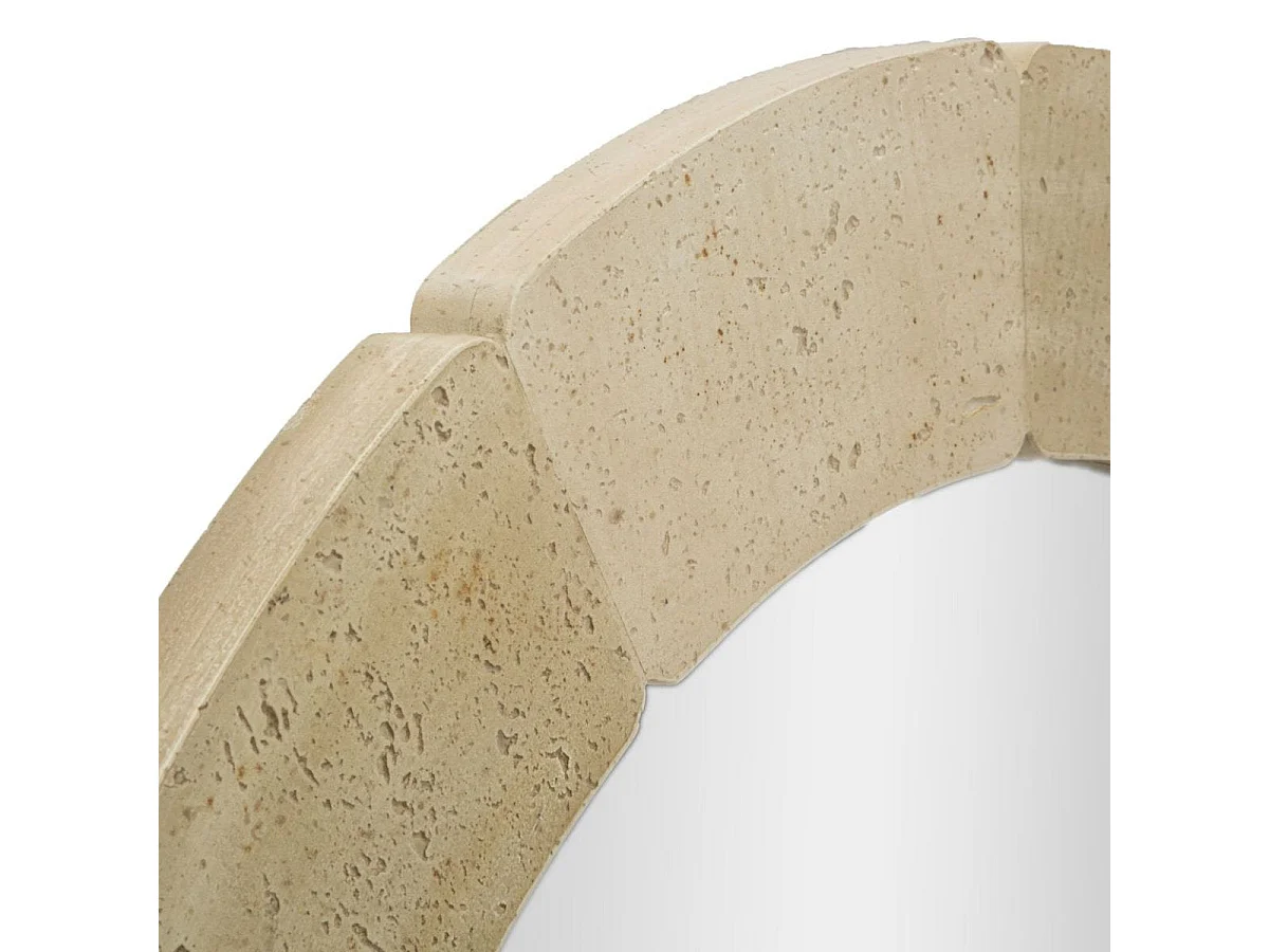 Afrundet vægspejl, 90 cm, med travertin-look, Kaël Beige