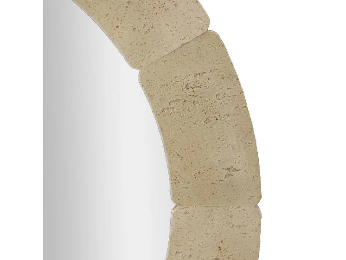 Afrundet vægspejl, 90 cm, med travertin-look, Kaël Beige
