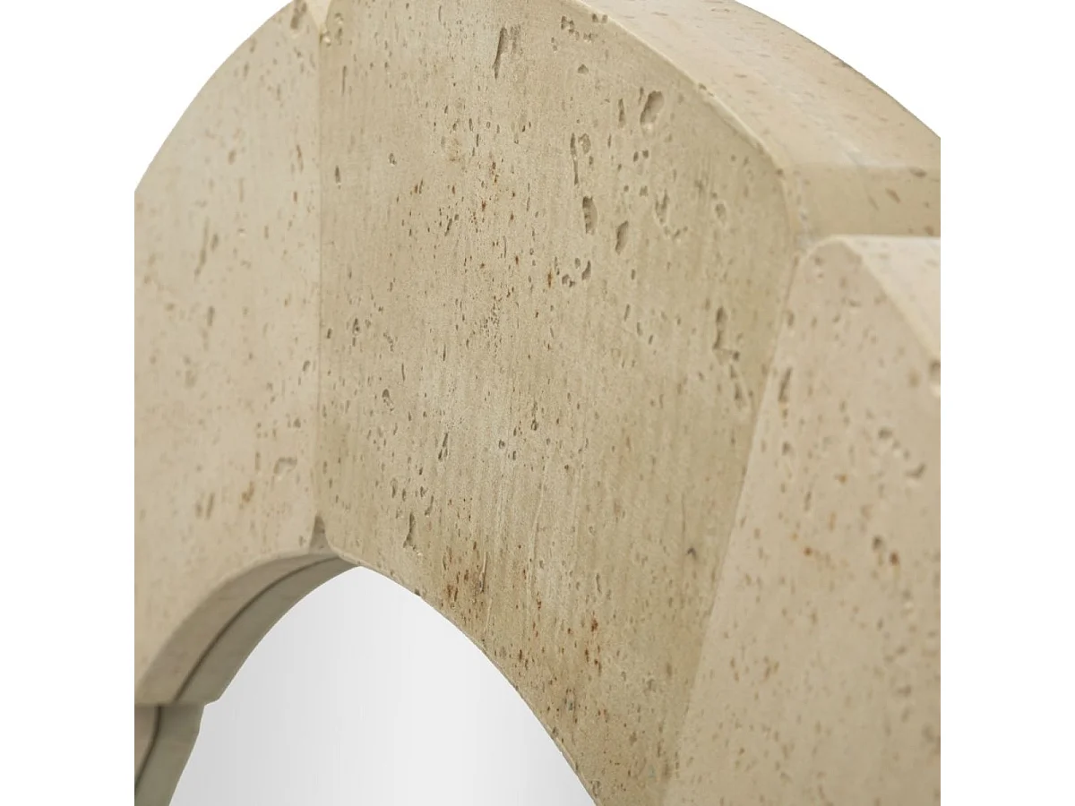 Afrundet vægspejl, 90 cm, med travertin-look, Kaël Beige