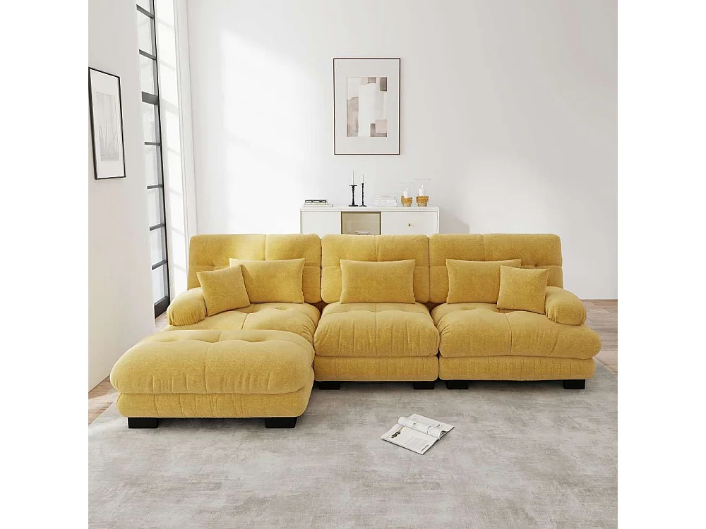 Divan modulaire en L XXL – Canapé modulable profond avec pouf mobile, convertible en lit pour salon, confort extrême et design élégant