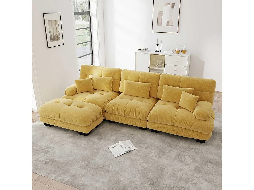 Divan modulaire en L XXL – Canapé modulable profond avec pouf mobile, convertible en lit pour salon, confort extrême et design élégant
