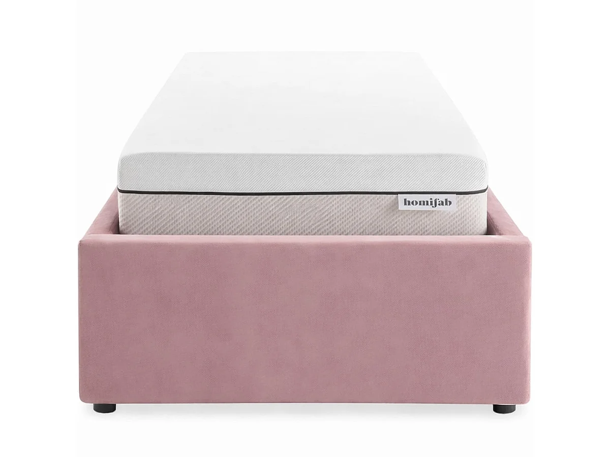 Ensemble Lit coffre adulte 90x190cm en velours rose avec sommier - Handy + Matelas ressorts ensachés - Spring Elite