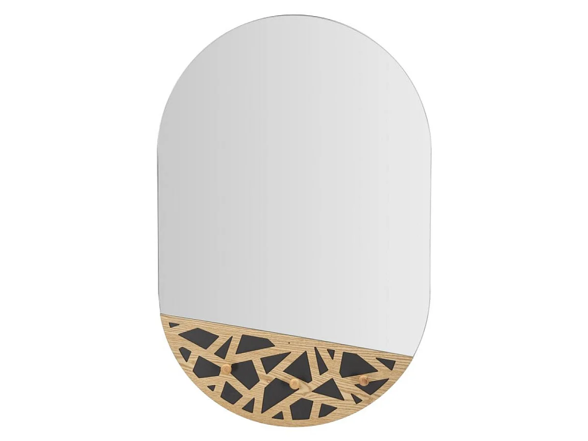 Oval vægspejl med frakkestativ, 56 x 90 cm, Lazio, træ og sort