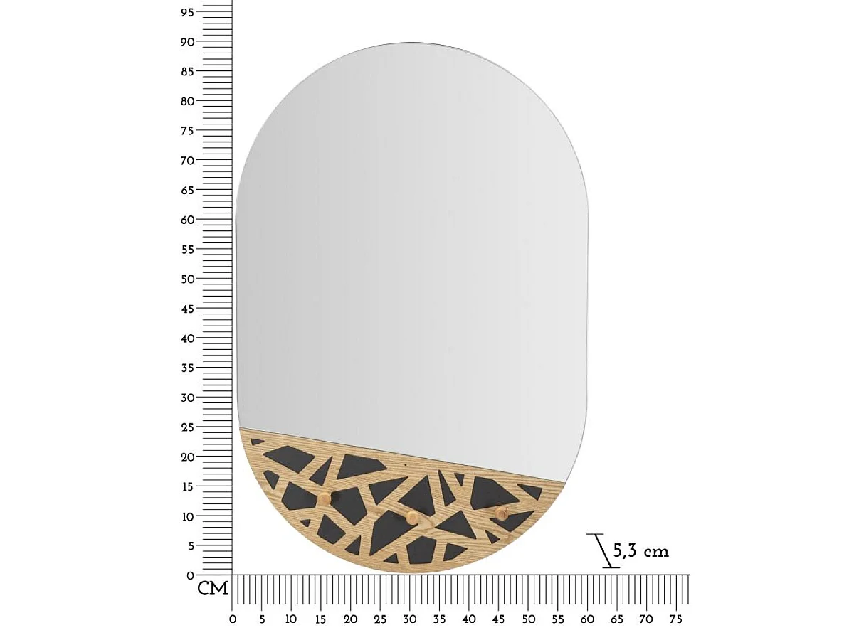 Oval vægspejl med frakkestativ, 56 x 90 cm, Lazio, træ og sort