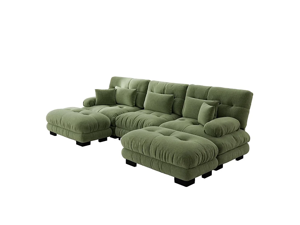 Modulaire U-vormige XXL-bank met diepe zitting, uitklapbare hoekbank met verrijdbare voetenbank in cloud comfort chenille voor woonkamer