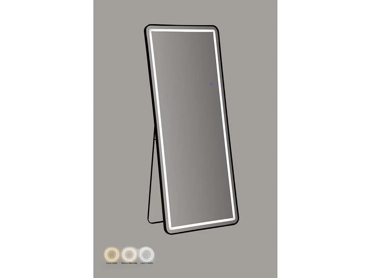 Rektangulært stående eller vægmonteret spejl, 70 x 170 cm, LED, Neva, sort