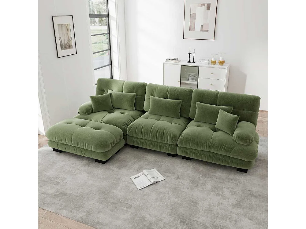 Modulaire bank in L XXL - Diepe modulaire bank met beweegbare poef, om te bouwen tot bed voor woonkamer, extreem comfort en elegant design