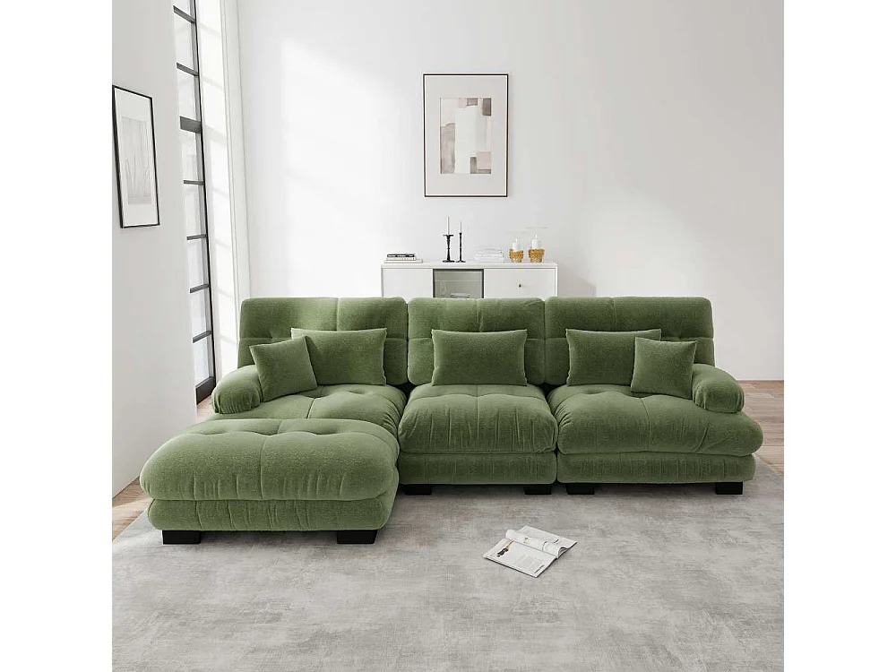 Modulaire bank in L XXL - Diepe modulaire bank met beweegbare poef, om te bouwen tot bed voor woonkamer, extreem comfort en elegant design