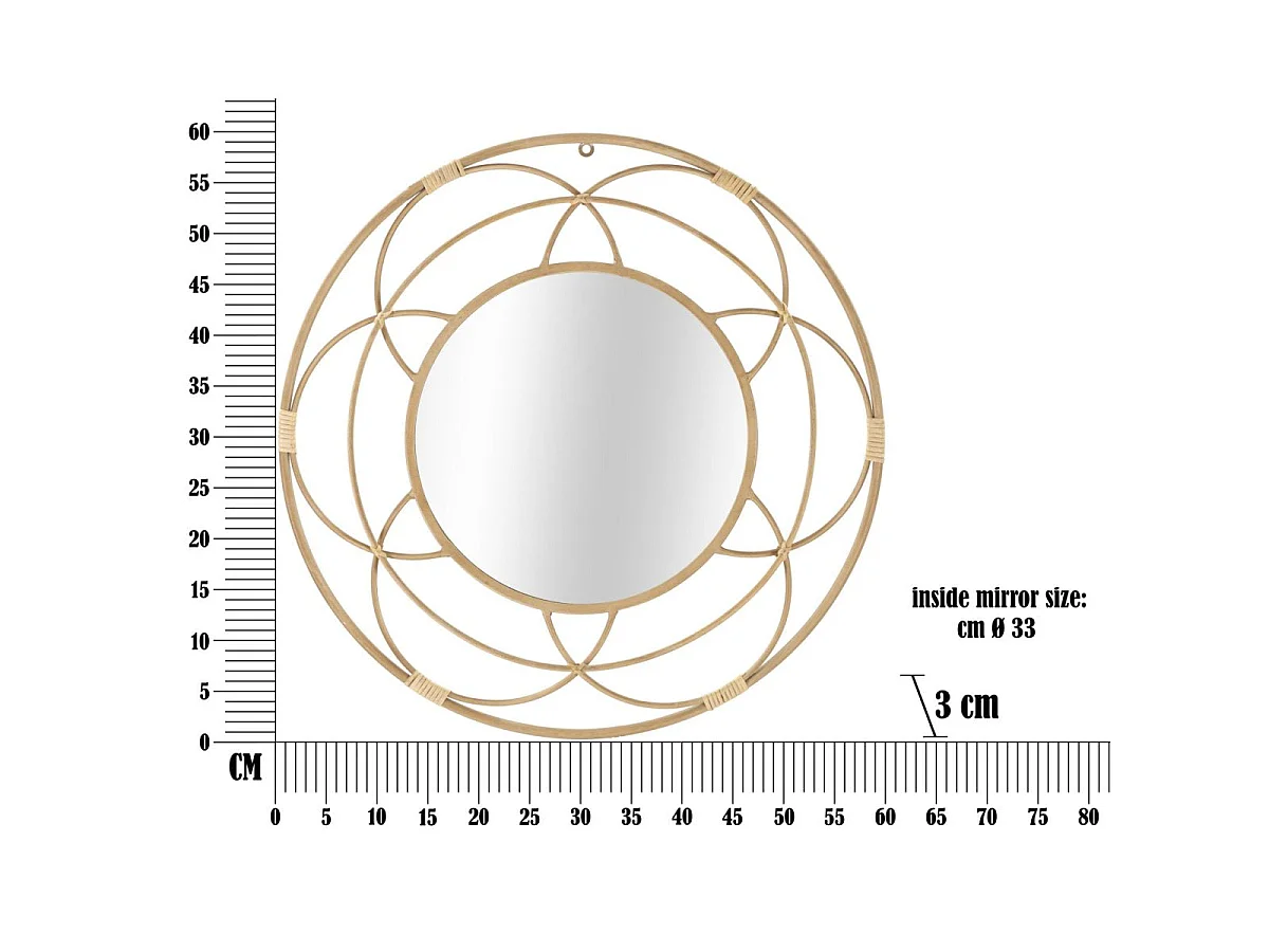 Rund vægspejl, 60 cm, rattan, Dua Bois