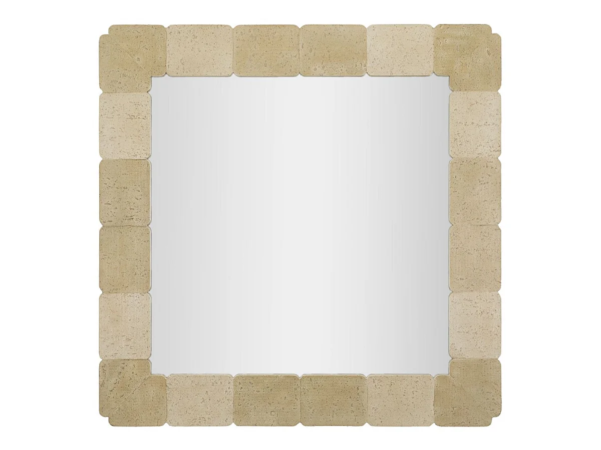 Firkantet vægspejl 90 x 90 cm med travertin-look, Kaël Beige