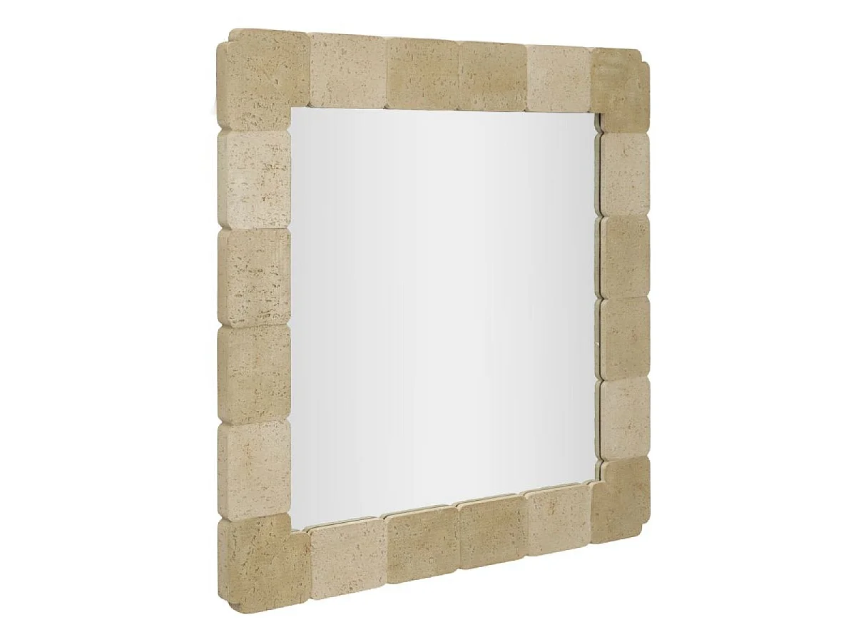 Firkantet vægspejl 90 x 90 cm med travertin-look, Kaël Beige