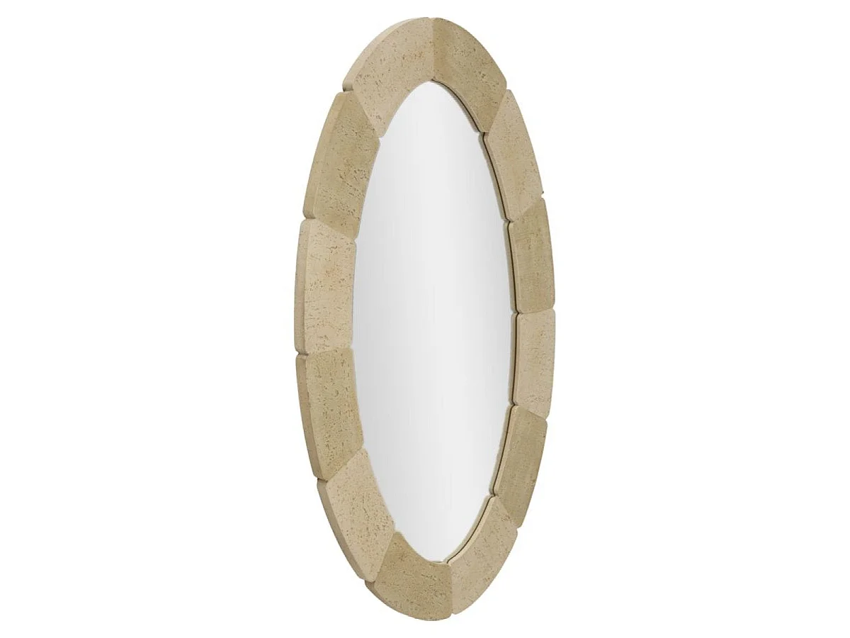 Oval vægspejl 70 x 120 cm i travertin-look, Kaël Beige