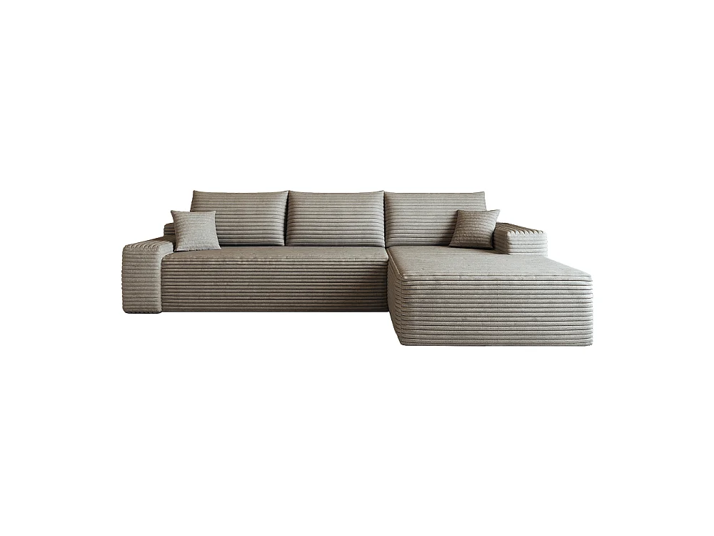 Canapé d'angle modulaire 270 cm en velours côtelé, méridienne en L, assise profonde, sans montage