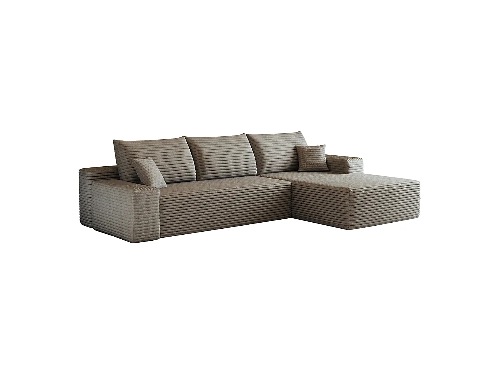 Canapé d'angle modulaire 270 cm en velours côtelé, méridienne en L, assise profonde, sans montage