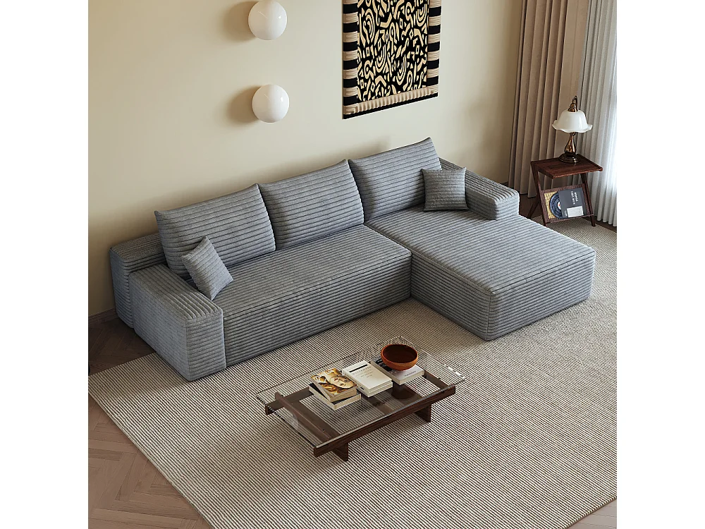 Modulaire hoekbank 270 cm in corduroy, L-vormige chaise longue, diepe zit, zonder montage