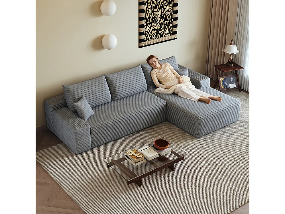 Modulaire hoekbank 270 cm in corduroy, L-vormige chaise longue, diepe zit, zonder montage
