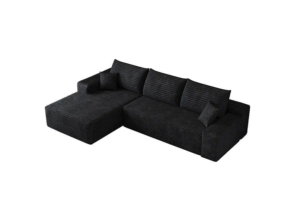 Canapé d'angle modulaire 270 cm en velours côtelé, méridienne en L, assise profonde, sans montage