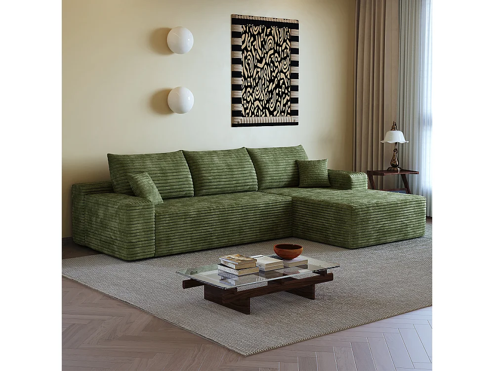 Modulaire hoekbank 270 cm in corduroy, L-vormige chaise longue, diepe zit, zonder montage