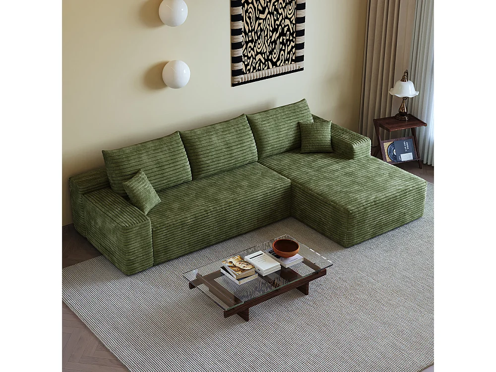 Modulaire hoekbank 270 cm in corduroy, L-vormige chaise longue, diepe zit, zonder montage