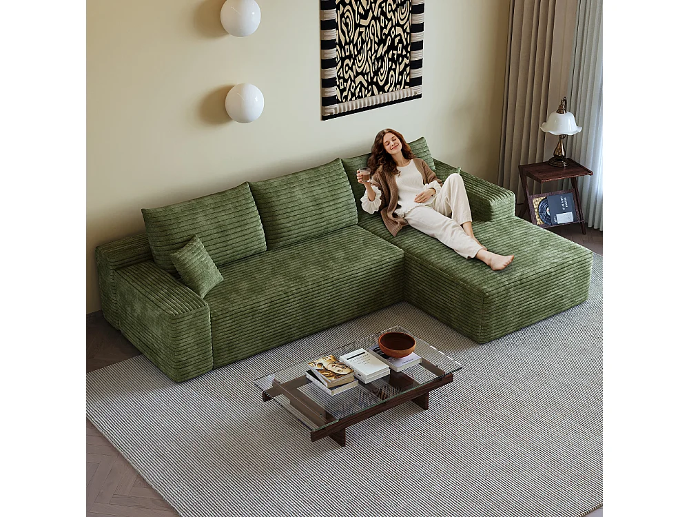 Modulaire hoekbank 270 cm in corduroy, L-vormige chaise longue, diepe zit, zonder montage
