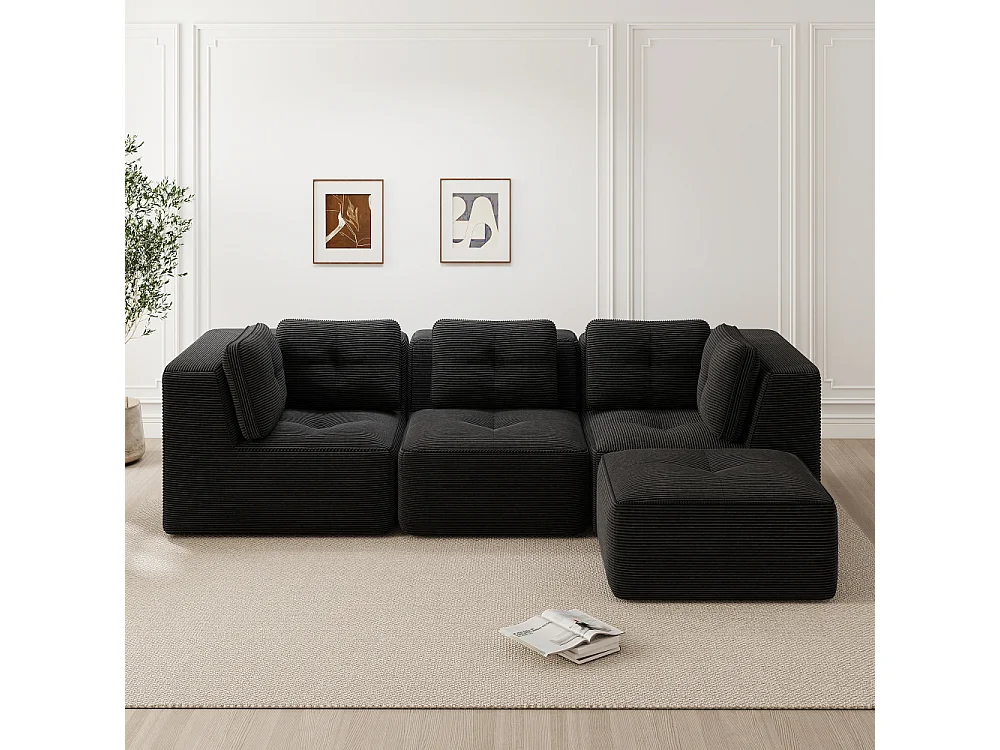 Canapé d’angle modulaire L sans cadre en corduroy velours côtelé - sofa profond confortable
