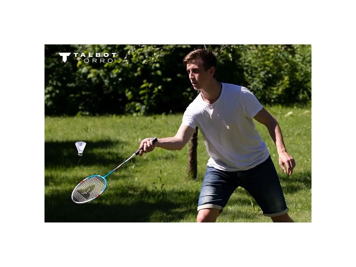 Talbot Torro 4-Fighter Outdoor Badminton Set mit 4 Schlägern, Netz und 3 Federbällen