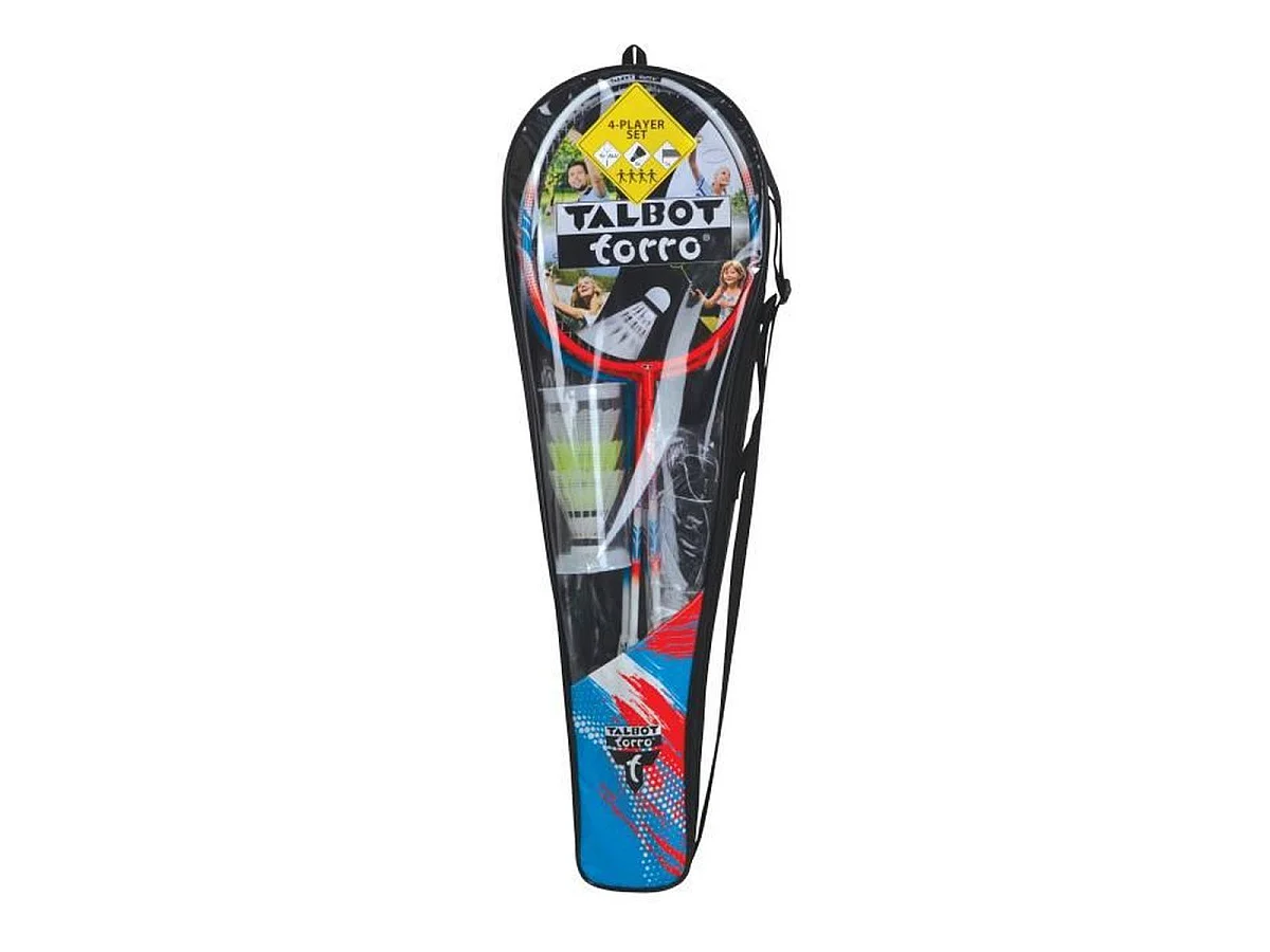Talbot Torro 4-Fighter Outdoor Badminton Set mit 4 Schlägern, Netz und 3 Federbällen