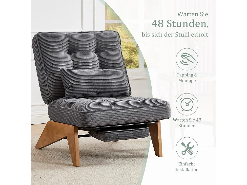 Verstellbarer Loungesessel aus Stoff mit Fußstütze, Lendenkissen und Holzbeinen für Wohnzimmer, Schlafzimmer