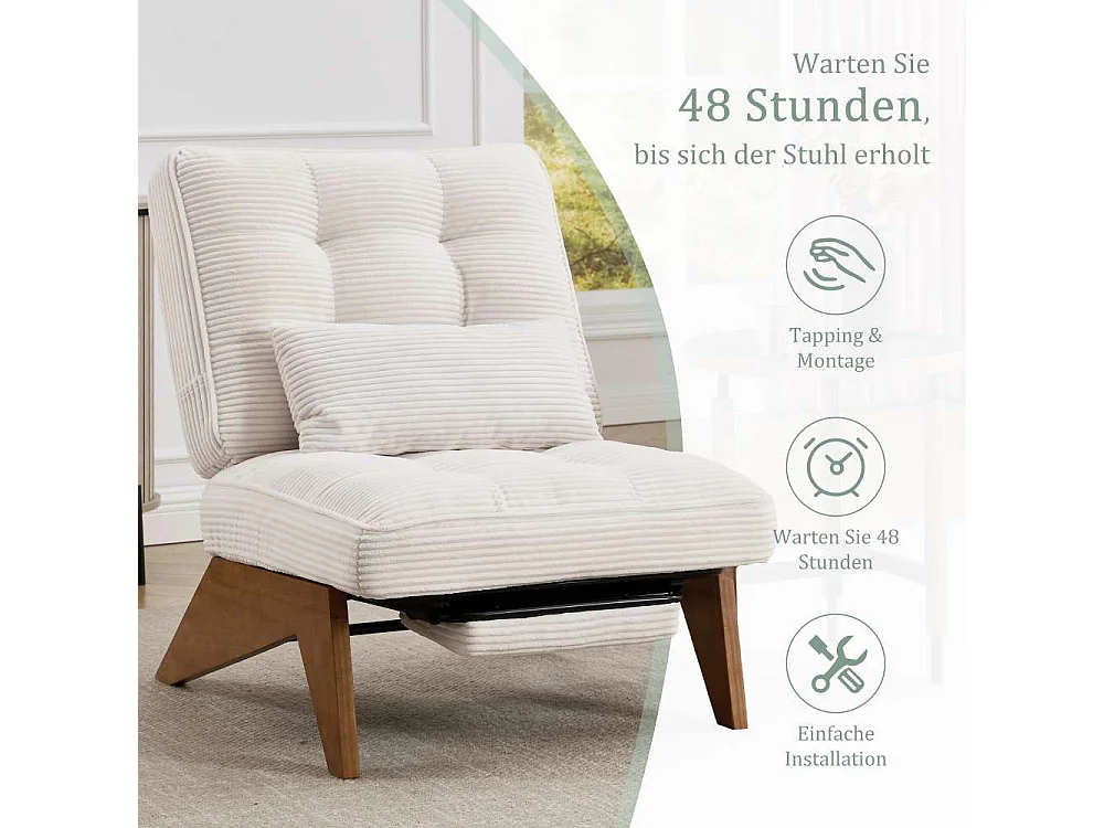 Verstellbarer Loungesessel aus Stoff mit Fußstütze, Lendenkissen und Holzbeinen für Wohnzimmer, Schlafzimmer