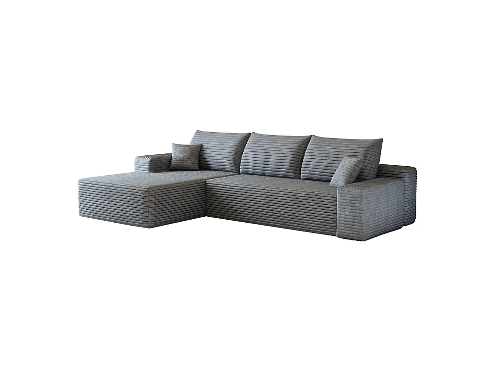 Modulares Ecksofa 270 cm aus Cord, L-förmige Chaiselongue, tiefe Sitzfläche, ohne Montage