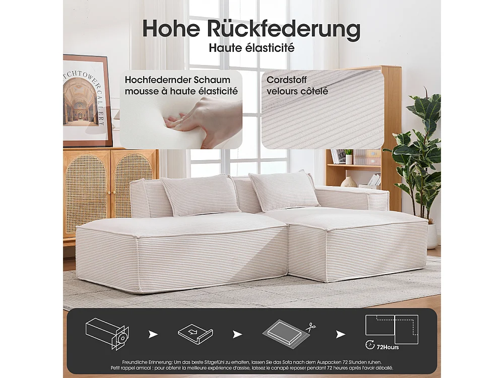 Stoffsofa 235 cm, kompakt mit Kissen und Taschenfedern, bequem und modern