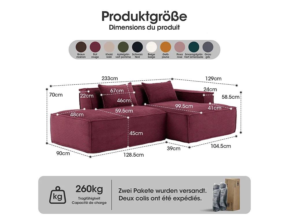 Canapé en Tissu 235 cm Compact avec Coussins et Ressorts Ensachés, Confortable et Moderne