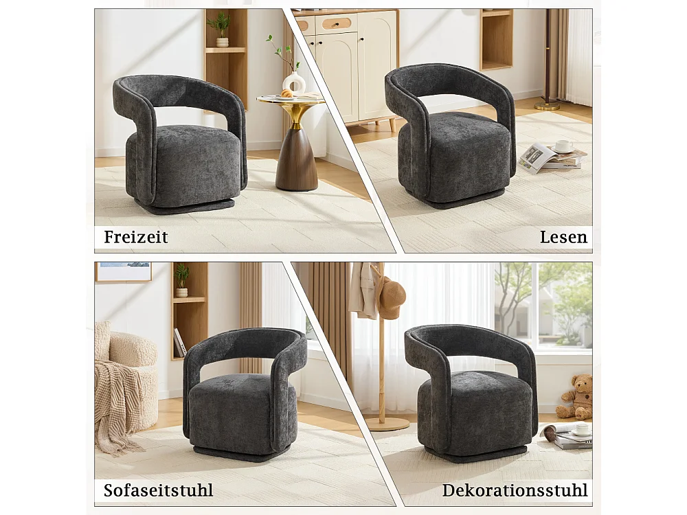 360° drehbarer Sessel, strukturierter Chenille-Stuhl, ergonomisch gestaltete Lounge für Wohnzimmer und Lesen